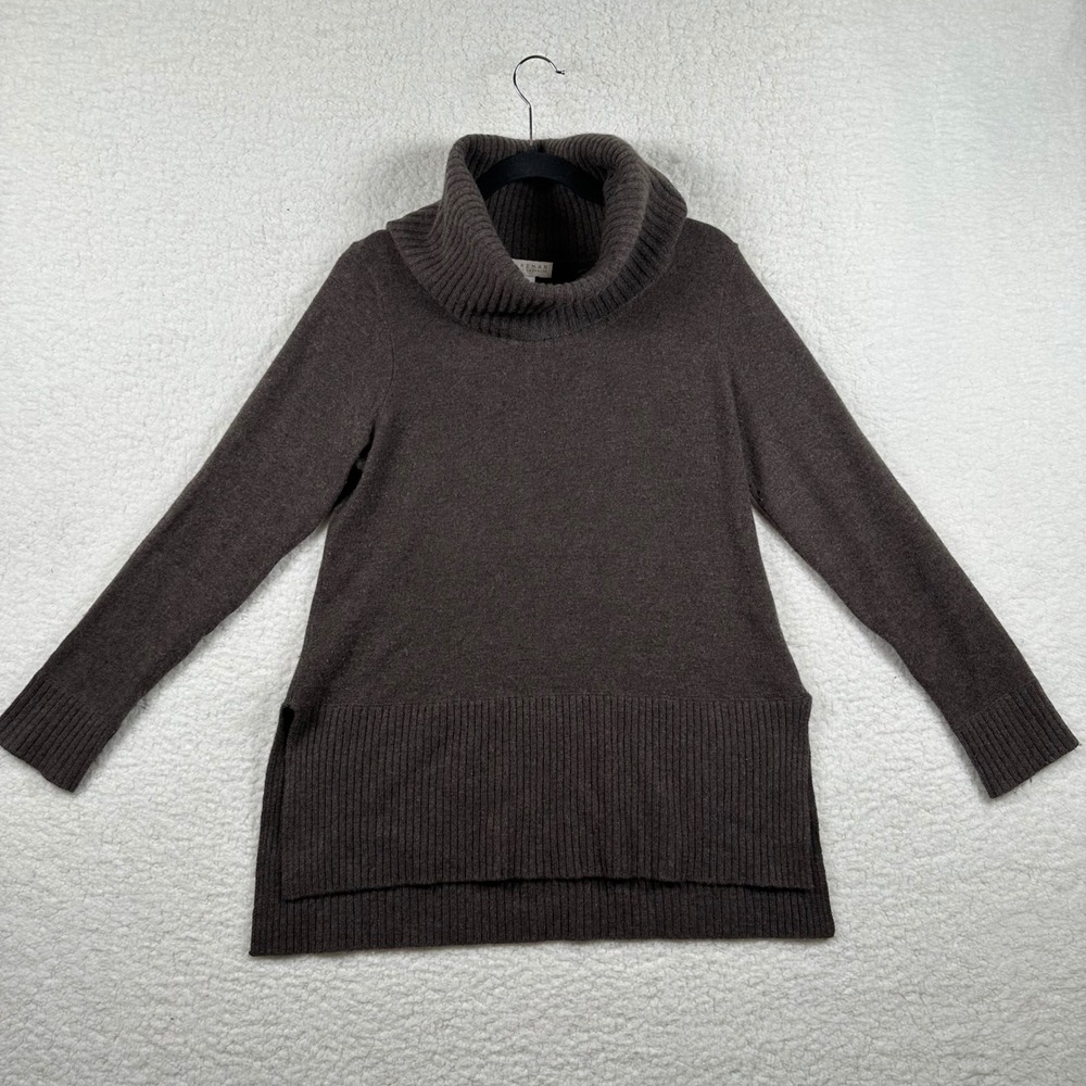 Kenar Brown 100% Cashmere Turtleneck Sweater High Low Hem Side Slit Womens Med